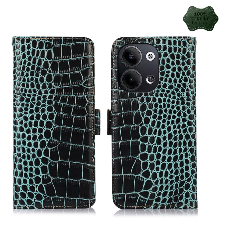  Reno9 Pro Crocodile Top Layer Cowhide Leather Phone Case(Green) Eurekaonline