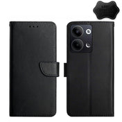 For OPPO Reno9 / Reno9 Pro HT02 Genuine Leather Fingerprint-proof Flip Phone Case(Black) Eurekaonline