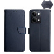 For OPPO Reno9 / Reno9 Pro HT02 Genuine Leather Fingerprint-proof Flip Phone Case(Blue) Eurekaonline