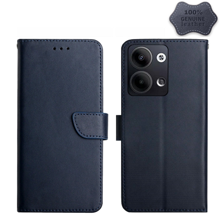  Reno9 Pro HT02 Genuine Leather Fingerprint-proof Flip Phone Case(Blue) Eurekaonline