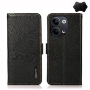 For OPPO Reno9 / Reno9 Pro KHAZNEH Side-Magnetic Litchi Genuine Leather RFID Phone Case(Black) Eurekaonline