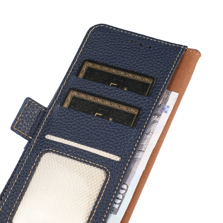 For OPPO Reno9 / Reno9 Pro KHAZNEH Side-Magnetic Litchi Genuine Leather RFID Phone Case(Blue) Eurekaonline