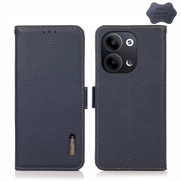 For OPPO Reno9 / Reno9 Pro KHAZNEH Side-Magnetic Litchi Genuine Leather RFID Phone Case(Blue) Eurekaonline