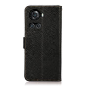 For OnePlus 10R / Ace KHAZNEH Side-Magnetic Litchi Genuine Leather RFID Phone Case(Black) Eurekaonline