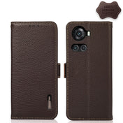 For OnePlus 10R / Ace KHAZNEH Side-Magnetic Litchi Genuine Leather RFID Phone Case(Brown) Eurekaonline