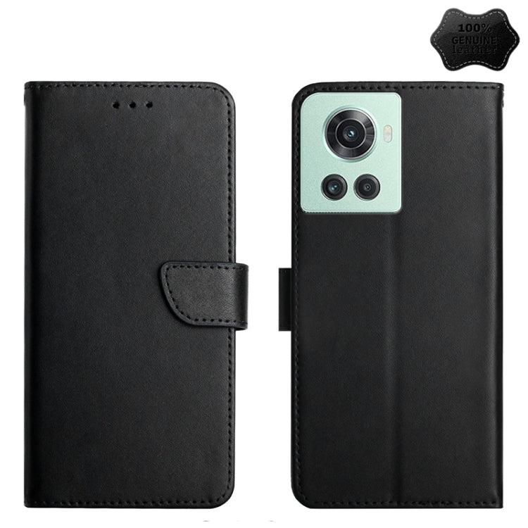 For OnePlus 10R Genuine Leather Fingerprint-proof Horizontal Flip Phone Case(Black) Eurekaonline