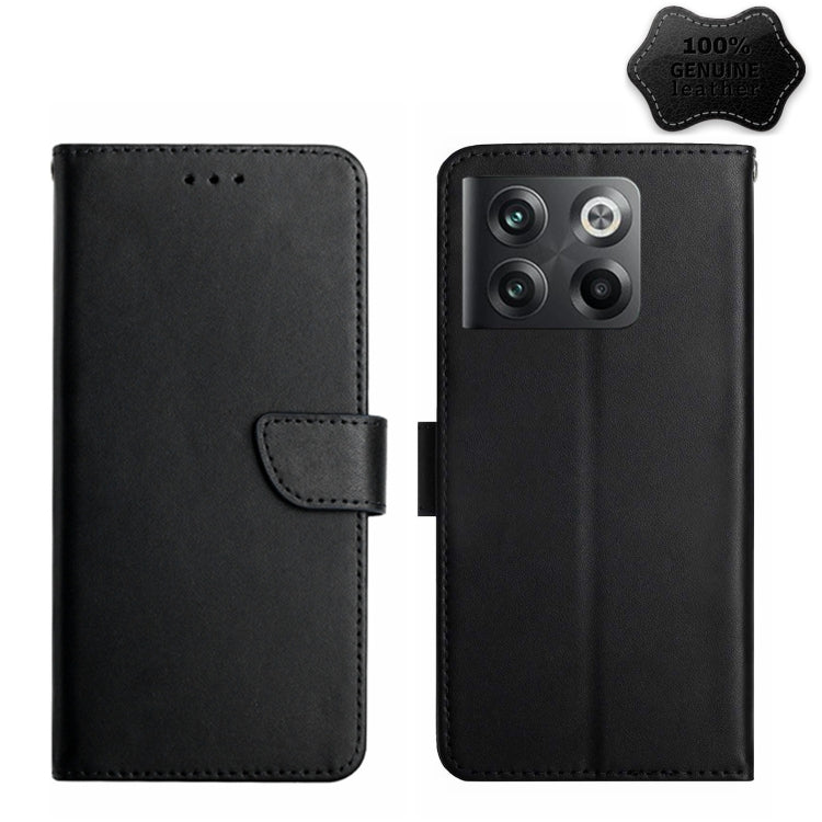 For OnePlus 10T / Ace Pro HT02 Genuine Leather Fingerprint-proof Flip Phone Case(Black) Eurekaonline