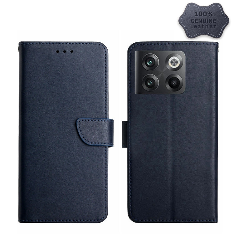 For OnePlus 10T / Ace Pro HT02 Genuine Leather Fingerprint-proof Flip Phone Case(Blue) Eurekaonline