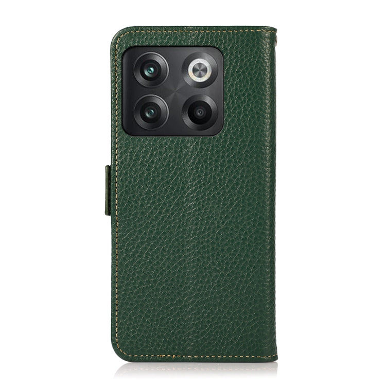 For OnePlus 10T/Ace Pro KHAZNEH Side-Magnetic Litchi Genuine Leather RFID Phone Case(Green) Eurekaonline