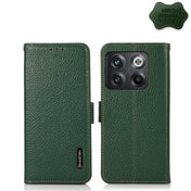 For OnePlus 10T/Ace Pro KHAZNEH Side-Magnetic Litchi Genuine Leather RFID Phone Case(Green) Eurekaonline