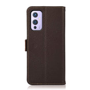 For OnePlus 9 KHAZNEH Side-Magnetic Litchi Genuine Leather RFID Phone Case(Brown) Eurekaonline