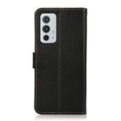 For OnePlus 9RT 5G KHAZNEH Side-Magnetic Litchi Genuine Leather RFID Phone Case(Black) Eurekaonline