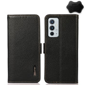 For OnePlus 9RT 5G KHAZNEH Side-Magnetic Litchi Genuine Leather RFID Phone Case(Black) Eurekaonline