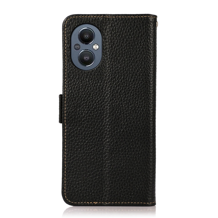 For OnePlus N20 5G KHAZNEH Side-Magnetic Litchi Genuine Leather RFID Phone Case(Black) Eurekaonline