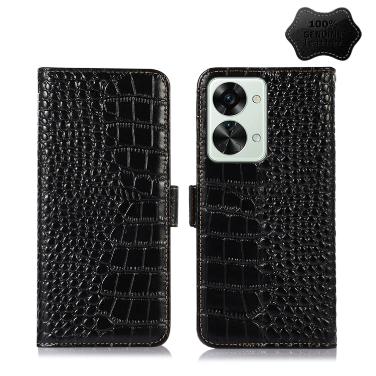 For OnePlus Nord 2T 5G Crocodile Top Layer Cowhide Leather Phone Case(Black) Eurekaonline