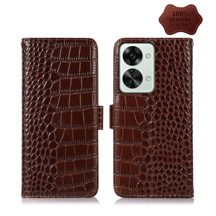 For OnePlus Nord 2T 5G Crocodile Top Layer Cowhide Leather Phone Case(Brown) Eurekaonline