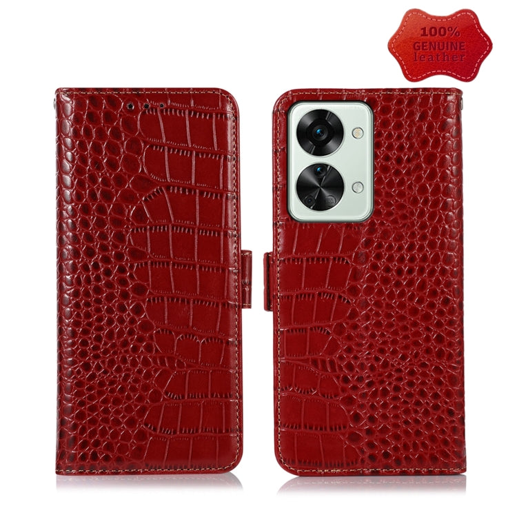 For OnePlus Nord 2T 5G Crocodile Top Layer Cowhide Leather Phone Case(Red) Eurekaonline