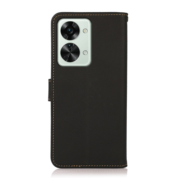 For OnePlus Nord 2T 5G KHAZNEH Custer Texture RFID Genuine Leather Phone Case(Black) Eurekaonline