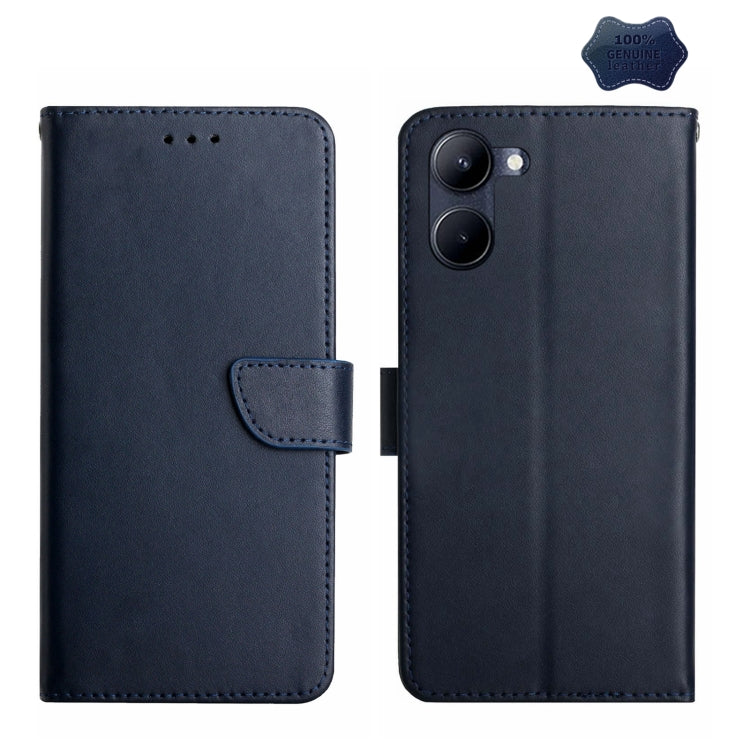 For Realme 10 5G Genuine Leather Fingerprint-proof Flip Phone Case(Blue) Eurekaonline