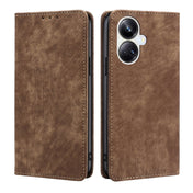 For Realme 10 Pro+ 5G RFID Anti-theft Brush Magnetic Leather Phone Case(Brown) Eurekaonline