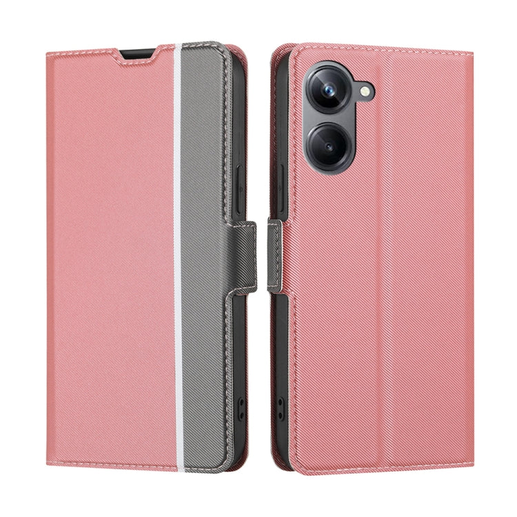 For Realme 10 Pro 5G Twill Texture Side Button Leather Phone Case(Pink) Eurekaonline