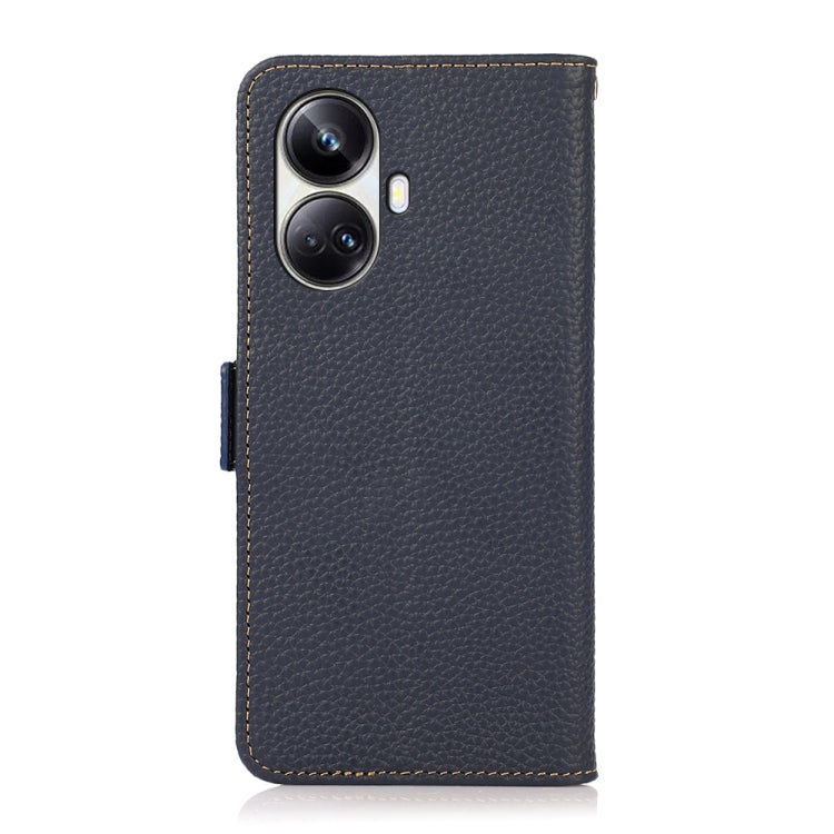 For Realme 10 Pro+ KHAZNEH Side-Magnetic Litchi Genuine Leather RFID Phone Case(Blue) Eurekaonline