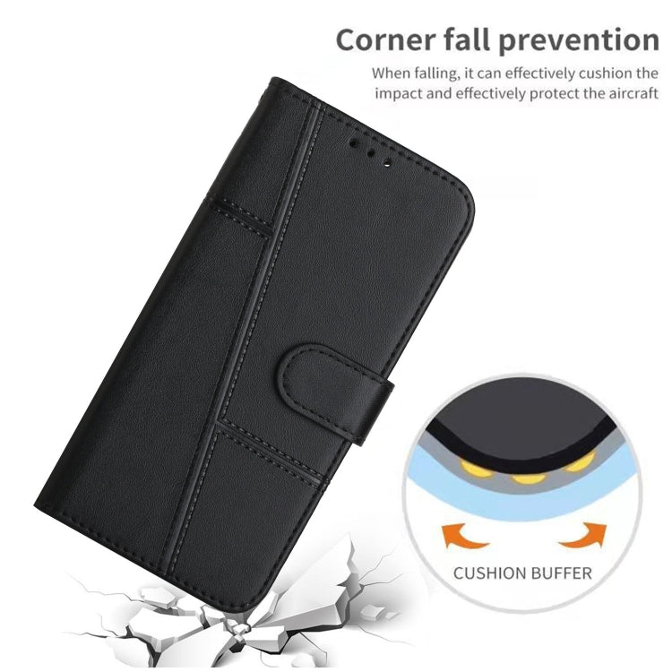 For Realme 10 Pro Stitching Calf Texture Buckle Leather Phone Case(Black) Eurekaonline