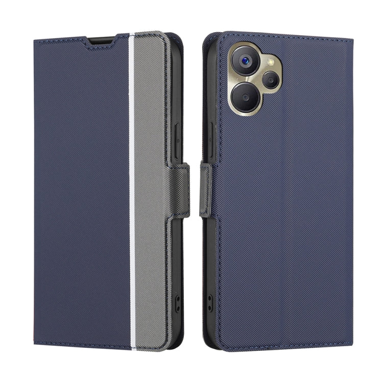 For Realme 9i 5G Global/10 5G Twill Texture Side Buckle Leather Phone Case(Blue) Eurekaonline