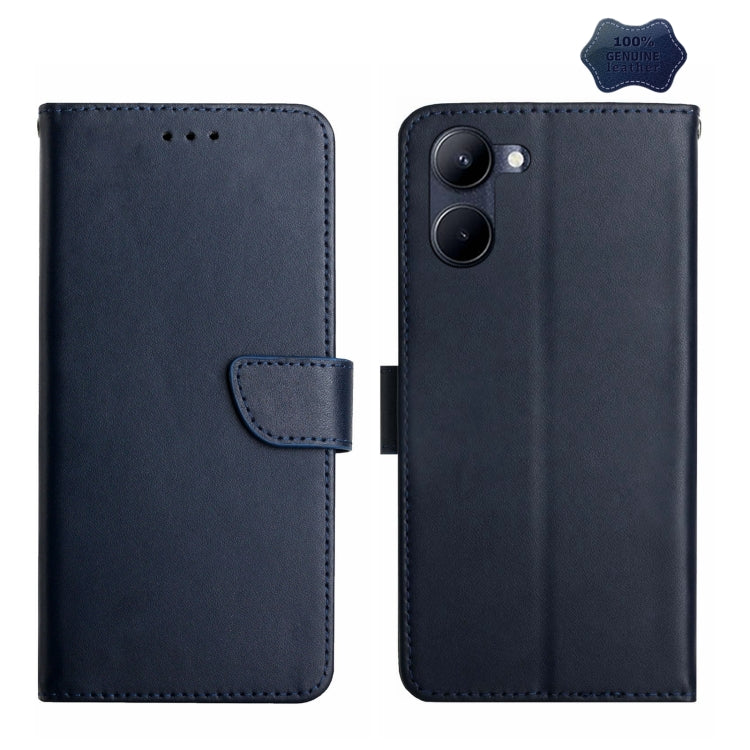 For Realme C33 Genuine Leather Fingerprint-proof Flip Phone Case(Blue) Eurekaonline