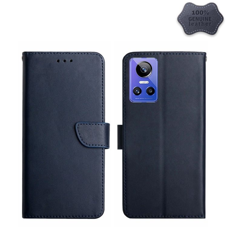 For Realme GT Neo 3 Genuine Leather Fingerprint-proof Horizontal Flip Phone Case(Blue) Eurekaonline