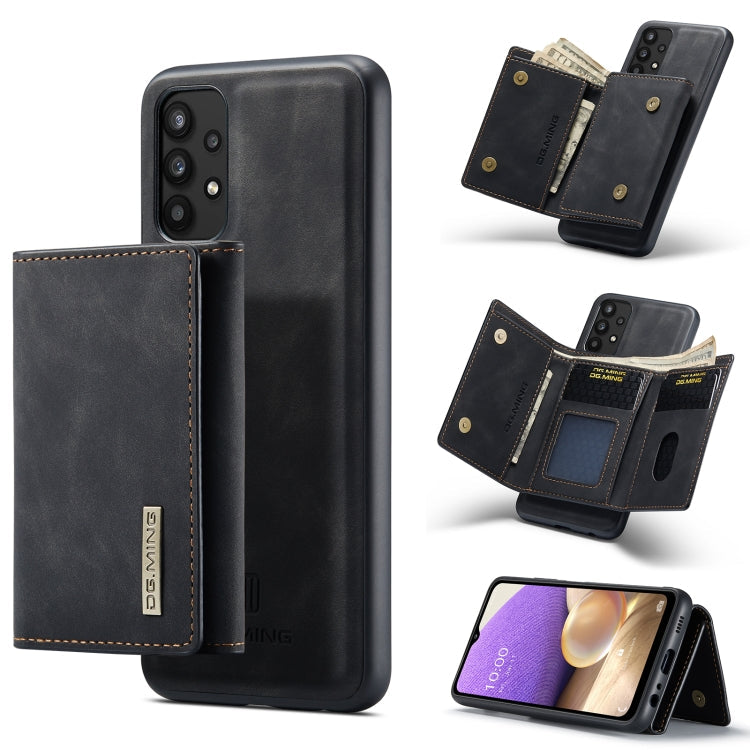 For Samsung Galaxy A32 5G DG.MING M1 Series 3-Fold Multi Card Wallet + Magnetic Back Cover Shockproof Case with Holder Function(Black) Eurekaonline