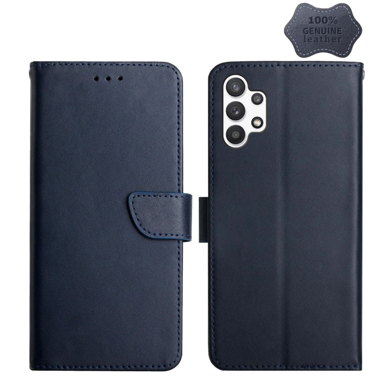 For Samsung Galaxy A32 5G Genuine Leather Fingerprint-proof Horizontal Flip Phone Case(Blue) Eurekaonline