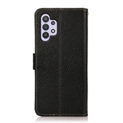 For Samsung Galaxy A32 5G KHAZNEH Side-Magnetic Litchi Genuine Leather RFID Phone Case(Black) Eurekaonline