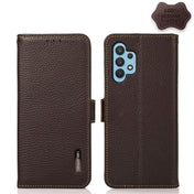 For Samsung Galaxy A32 5G KHAZNEH Side-Magnetic Litchi Genuine Leather RFID Phone Case(Brown) Eurekaonline