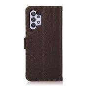 For Samsung Galaxy A32 5G KHAZNEH Side-Magnetic Litchi Genuine Leather RFID Phone Case(Brown) Eurekaonline