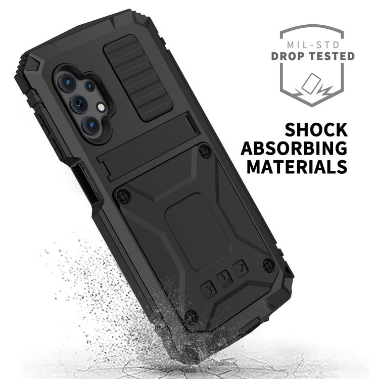 For Samsung Galaxy A32 5G / M32 5G R-JUST Waterproof Shockproof Dustproof Metal + Silicone Protective Case with Holder(Black) Eurekaonline