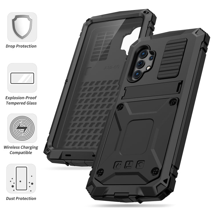 For Samsung Galaxy A32 5G / M32 5G R-JUST Waterproof Shockproof Dustproof Metal + Silicone Protective Case with Holder(Black) Eurekaonline