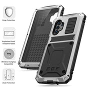 For Samsung Galaxy A32 5G / M32 5G R-JUST Waterproof Shockproof Dustproof Metal + Silicone Protective Case with Holder(Silver) Eurekaonline