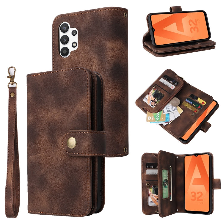 For Samsung Galaxy A32 5G Multifunctional Card Slot Zipper Wallet Leather Phone Case(Brown) Eurekaonline