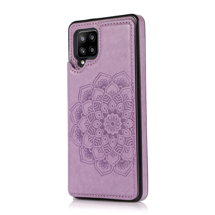 For Samsung Galaxy A42 5G Double Buckle Mandala PU+TPU Phone Case(Purple) Eurekaonline