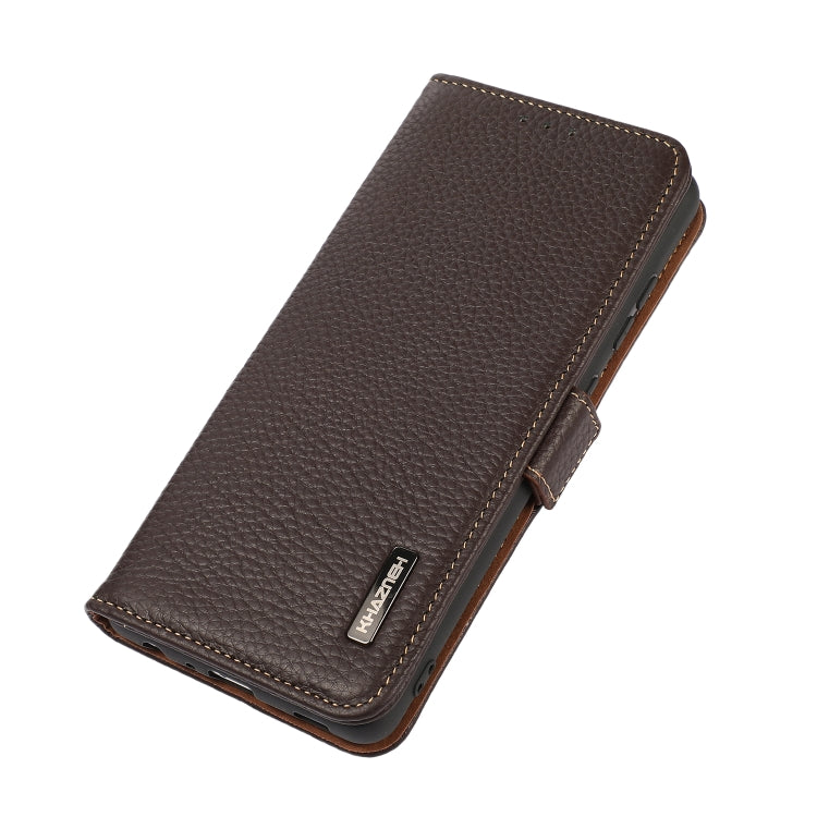 For Samsung Galaxy A42 5G KHAZNEH Side-Magnetic Litchi Genuine Leather RFID Phone Case(Brown) Eurekaonline