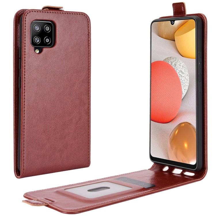 For Samsung Galaxy A42 5G  R64 Texture Single Vertical Flip Leather Protective Case with Card Slots & Photo Frame(Brown) Eurekaonline