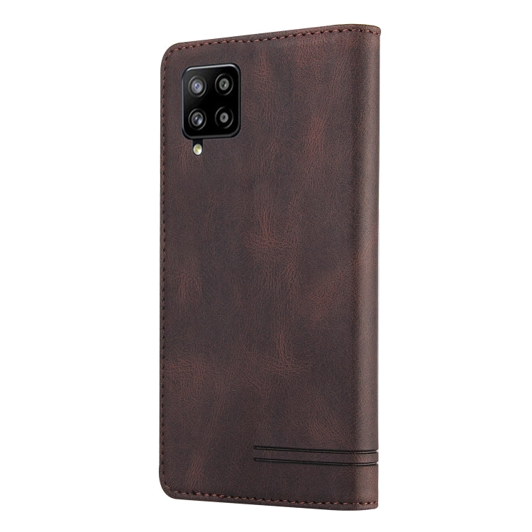 For Samsung Galaxy A42 5G Skin Feel Anti-theft Brush Horizontal Flip Leather Case with Holder & Card Slots & Wallet(Brown) Eurekaonline