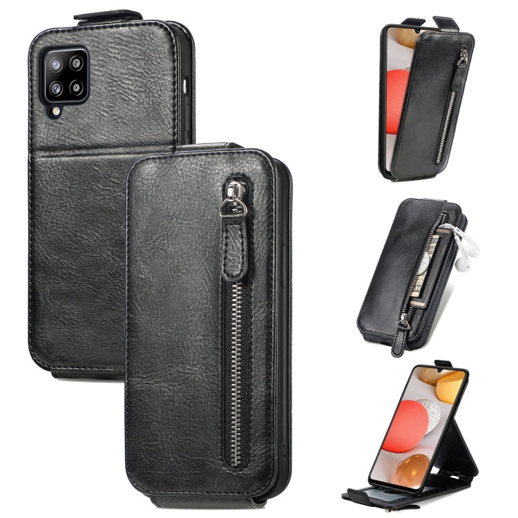 For Samsung Galaxy A42 5G Zipper Wallet Vertical Flip Leather Phone Case(Black) Eurekaonline