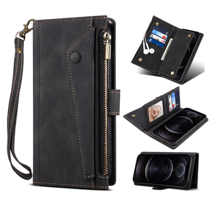  M42 5G Retro Frosted Horizontal Flip Leather Case with Holder & Card Slot & Wallet & Zipper Pocket & Lanyard(Black) Eurekaonline