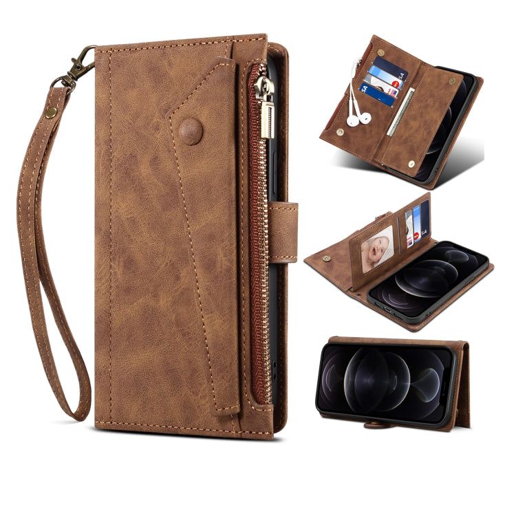  M42 5G Retro Frosted Horizontal Flip Leather Case with Holder & Card Slot & Wallet & Zipper Pocket & Lanyard(Brown) Eurekaonline