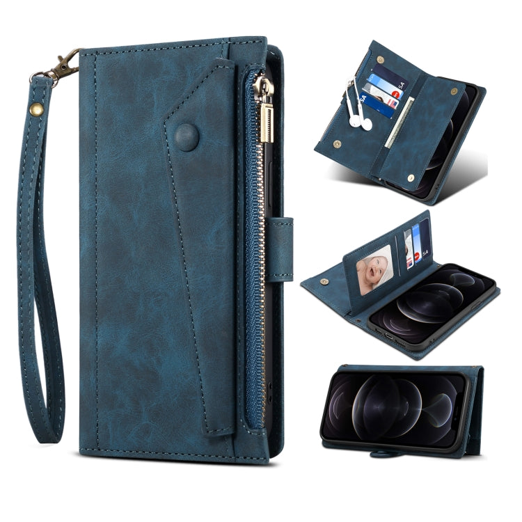  M42 5G Retro Frosted Horizontal Flip Leather Case with Holder & Card Slot & Wallet & Zipper Pocket & Lanyard(Deep Green) Eurekaonline