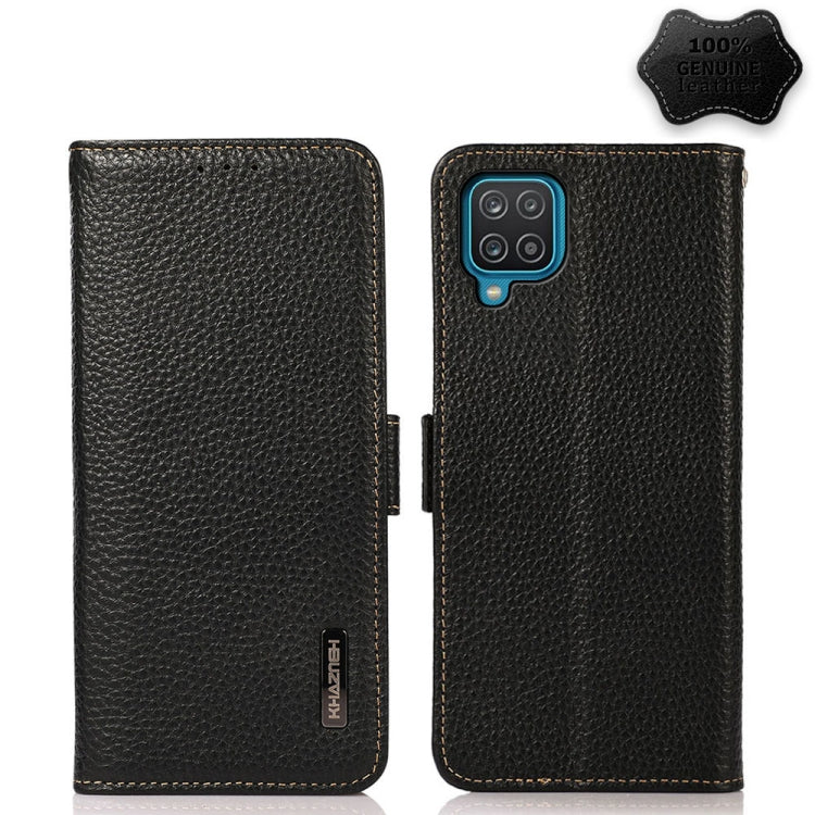 For Samsung Galaxy M32 KHAZNEH Side-Magnetic Litchi Genuine Leather RFID Phone Case(Black) Eurekaonline