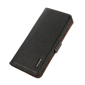 For Samsung Galaxy M32 KHAZNEH Side-Magnetic Litchi Genuine Leather RFID Phone Case(Black) Eurekaonline