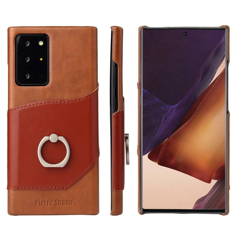 For Samsung Galaxy Note 20 Ultra Fierre Shann Oil Wax Texture Genuine Leather Back Cover Case with 360 Degree Rotation Holder & Card Slot(Light Brown+Dark Brown) Eurekaonline